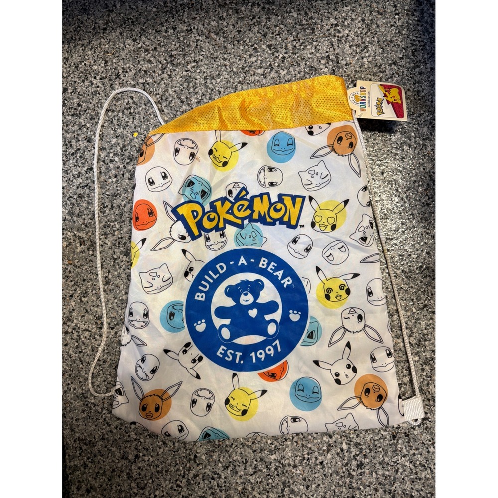 Build-A-Bear Pokemon Drawstring Bag Pikachu Eevee Cinch Sack White Yellow NWT
